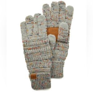 Natural Gray Marled Rib Knit Smart Tips Gloves NWT